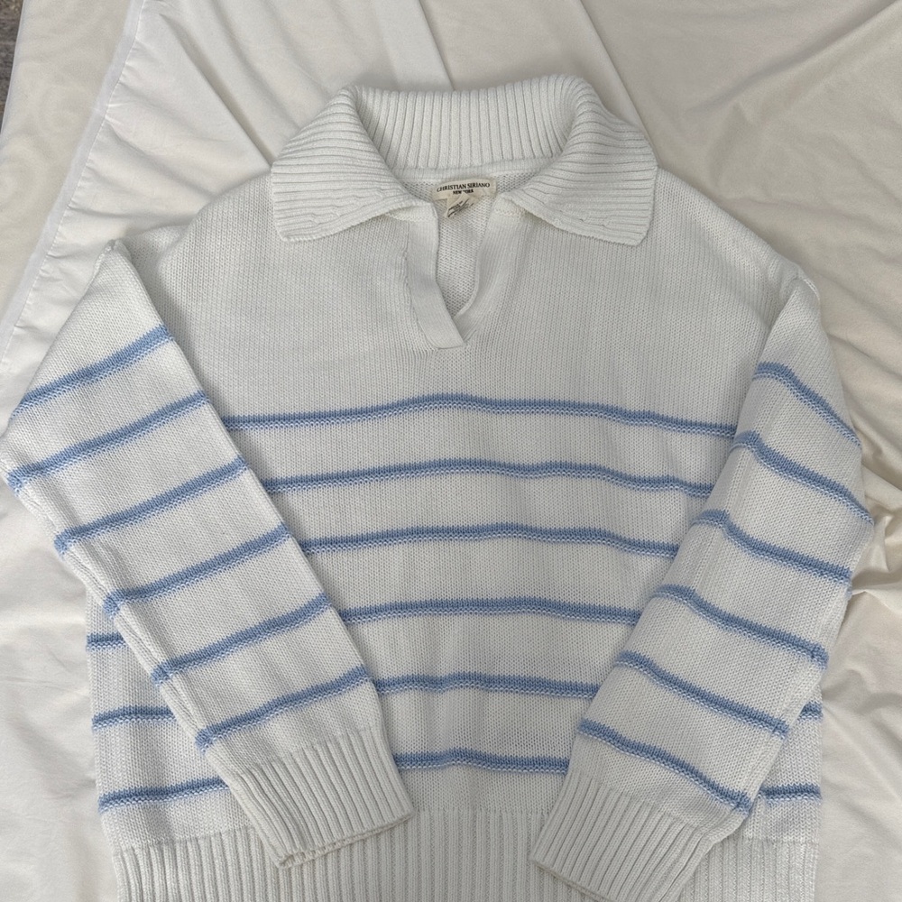 Christian Siriano White and Blue Striped Sweater size m